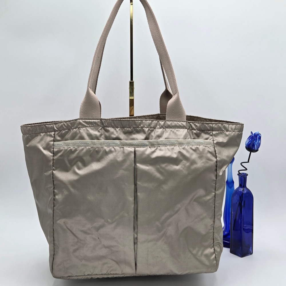 Y2K LeSportsac Large Diaper‎ Tote Bag Satin Metallic Champagne Nylon Lightweight